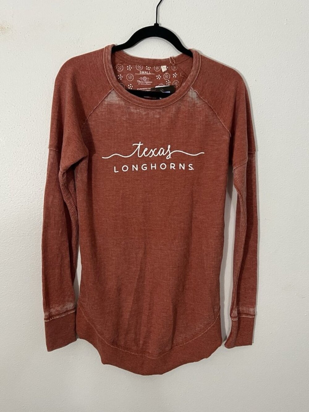 NWT Three Square Texas Longhorns Long Sleeve Waffle Knit Top Size Small